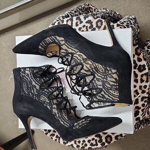 Elegant Black Suede Lace-Up Stiletto Heels